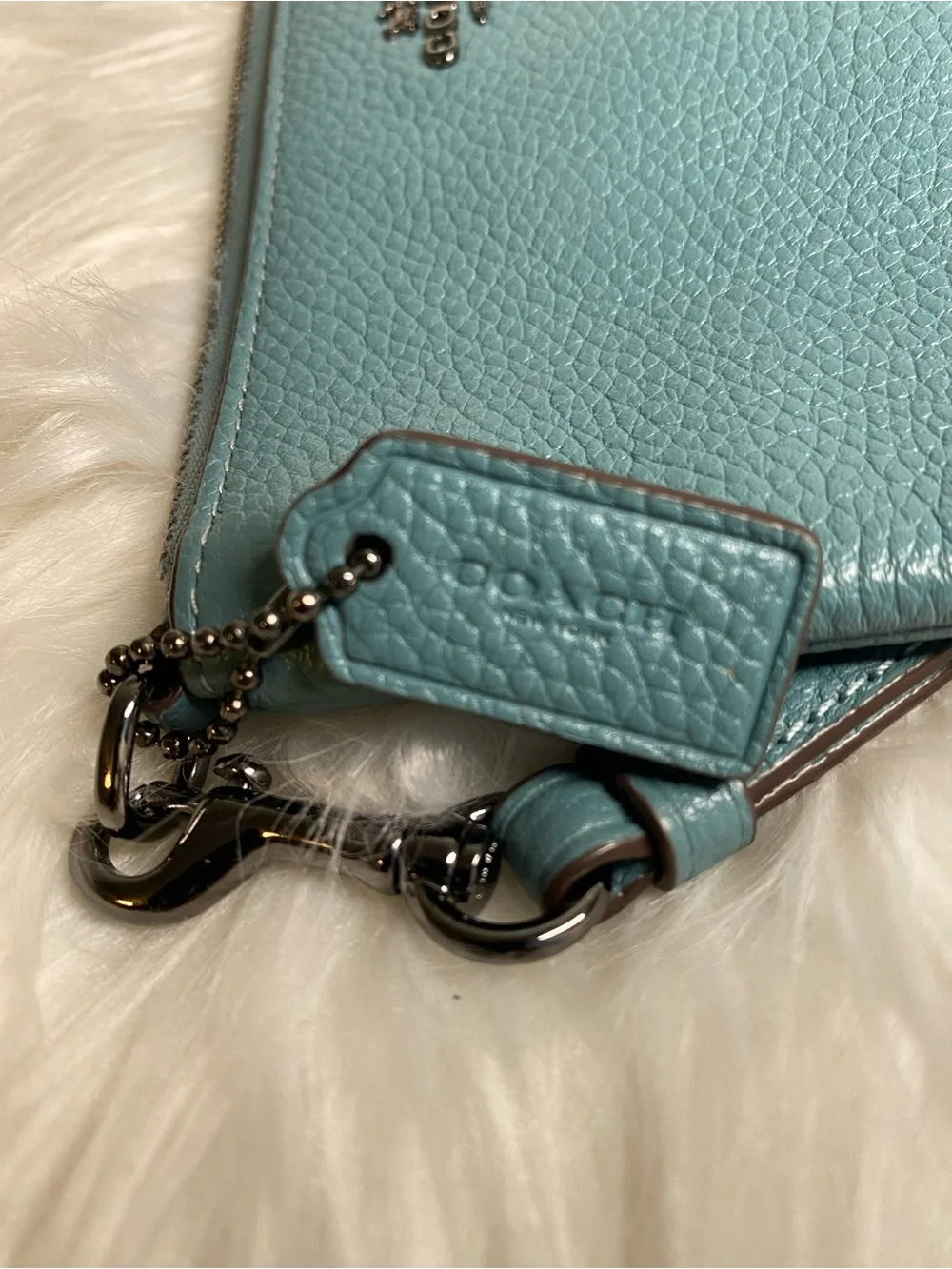 COACH Teal Leather Wristlet Pouch
